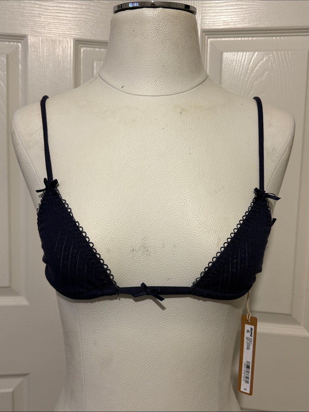 Skims Pointelle Navy Triangle Bralette with Delicate Trim